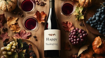 Thanksgiving banner of wine bottle with a 