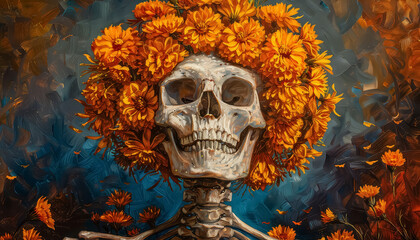 Poster - A skeleton is wearing a flower crown