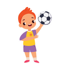 Poster - Boy Character Play Toy Hold Ball Vector Illustration