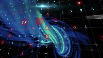 Poster - INTERNET text animation over swirling blue shapes and red numbers
