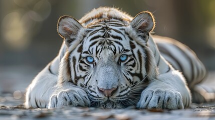 Close-up Portrait of a White Tiger with Blue Eyes