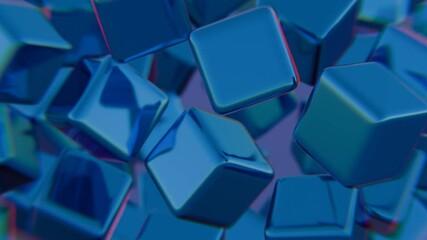Poster - Floating Blue Cubes in Abstract Motion