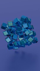 Poster - Floating Blue Cubes in Abstract Motion