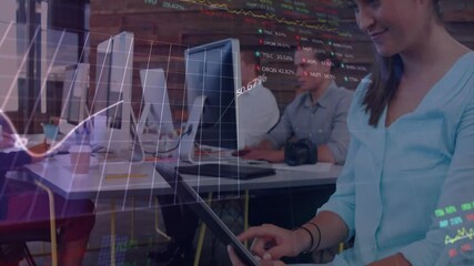 Poster - Analyzing financial data animation over business people working in modern office