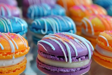 Wall Mural - Closeup of colorful macarons with a sugary glaze is making mouths water