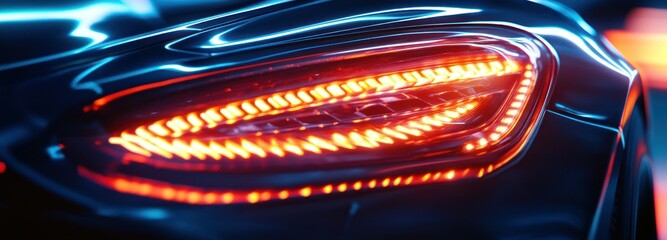 Close-up of a Red Tail Light on a Black Car