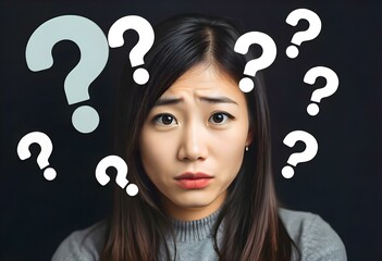 confused woman filled with question marks