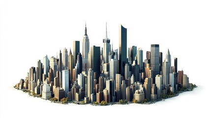 Poster - A Miniature Cityscape with Numerous Tall Buildings on White Background