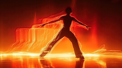 Poster - A dancer expresses movement and energy in vibrant orange light, creating an atmosphere of passion and creativity.
