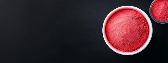 Wall Mural -  A black backdrop features a bowl brimming with red powder and a container holding the same, allowing ample room for text inscription