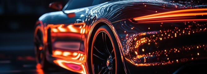 Rear View of a Black Car with Orange Lights