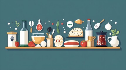 Flat design of a food blog with icons representing different recipe categories