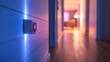 © Mehak - smart home security panel with blue light in a modern hallway, technology and security