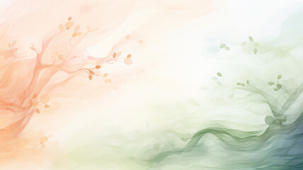 Canvas Print - Abstract green and peach background with foliage in watercolor style