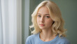 © picpics - Portait visage jeune fille blonde platine brushing coiffeur mannequin modèle beauté.