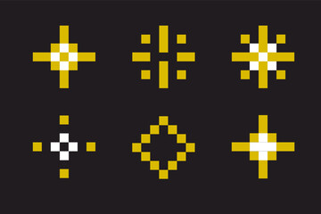 Sticker - pixel star retro 8 bit sparkle set. shiny game pixel art effect set. firework burst, space decoratio