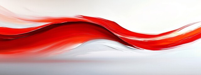 Canvas Print -  A red and white wave painting against a white and gray background features a red vase in the foreground