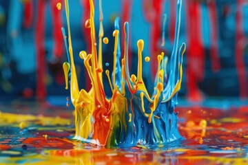 Poster - Colorful paint is splashing and mixing, creating an abstract crown shape