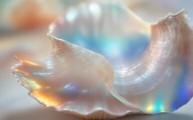 Canvas Print - Iridescent Shell with Smooth Curved Shape and Rainbow-Like Refle