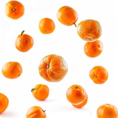 Sticker - Fresh tangerines flying isolated on white background 