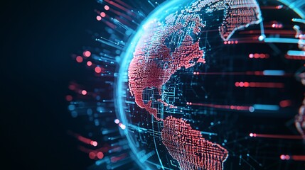 Poster - Close-up of a digital globe with economic policy impacts rippling across continents, concept of global economic integration