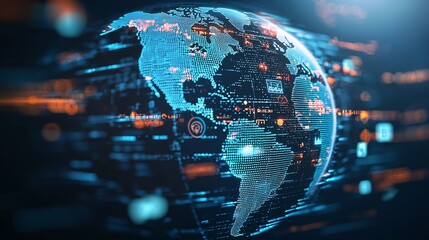 Poster - Close-up of a digital globe with economic policy impacts rippling across continents, concept of global economic integration
