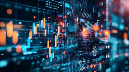 Poster - Visual representation of global economic policy summits, with digital projections of economic data and outcomes
