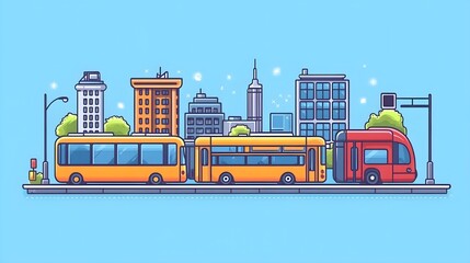 Wall Mural - a flat design of a public transportation app with bus, train, and subway icons