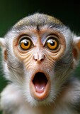 Surprised baby monkey with wide-open mouth