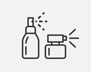 Bottle spray icon for cosmetics, body and skin care, perfumes isolated on white background. Vector illustration or logo.