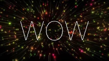 Poster - Wow text with colorful light streaks animation on black background
