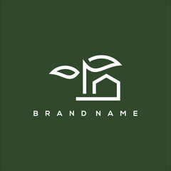 Poster - Minimalist house leaves and trees logo vector