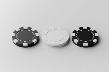 Shown from the top is a mock-up of an empty plastic round chip in black and white