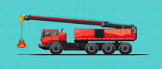 crane vehicle flat design side view lifting equipment water color Split-complementary color scheme