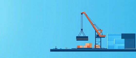 Warehouse crane in minimal flat design on a solid blue background clean industrial equipment illustration ideal for modern vector art designs in flat style with bold colors