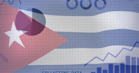 Poster - Collecting data animation over Cuban flag with charts and graphs