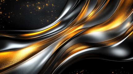 Poster - A mesmerizing abstract background featuring flowing black and gold waves, perfect for design and creative projects.