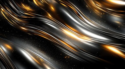 Poster - A mesmerizing abstract design featuring flowing waves of gold and silver tones, ideal for backgrounds or creative projects.