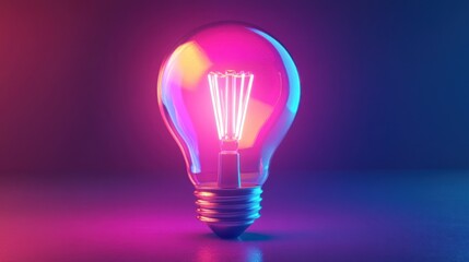 Poster - Glowing Light Bulb Illuminated with Pink and Blue Neon Lights