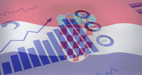 Sticker - Croatian flag with financial data charts and graphs animation