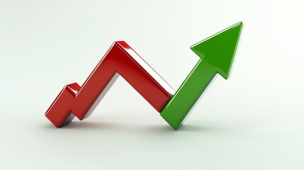 Poster - A red and green arrow pointing upwards on a white background surface