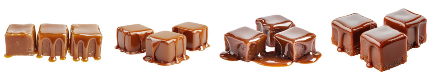 Poster - Close-up of caramel candies on a white background.