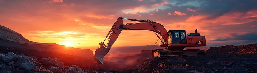 Red Excavator at Sunset - Photo