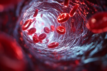 Canvas Print - A close up of red blood cells in a blood vessel