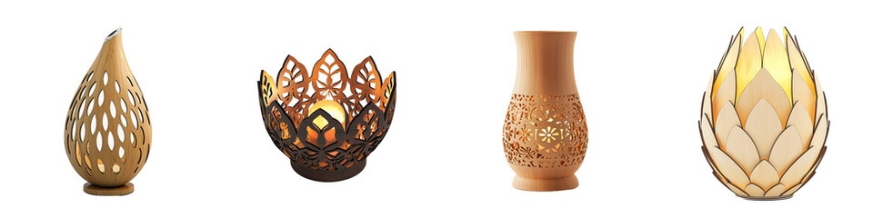 Poster - A laser cut wood lamp with a full length front view isolated on a transparency