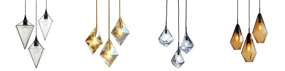 Poster - Front view of geometric light fixtures isolated on a transparent background