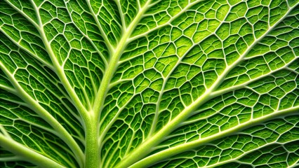 Close-up view of a green cabbage leaf with intricate veins and texture