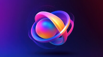Poster - Abstract 3D Sphere with Colorful Rings and Glowing Particles