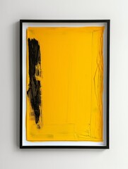 Wall Mural - A yellow paint with a black frame on a white background, suprematism, minimalist