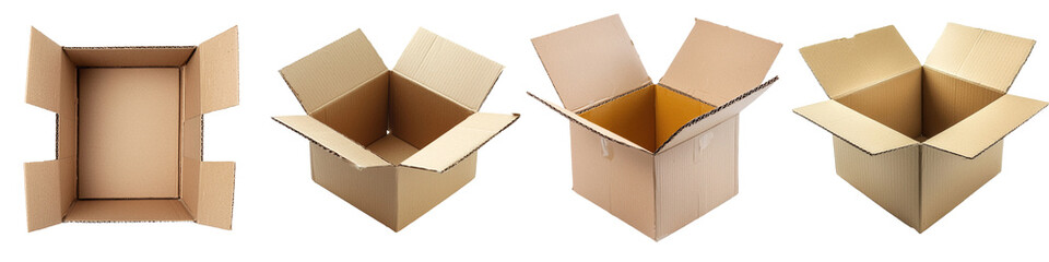 Poster - An empty cardboard box open sideways on a transparent background